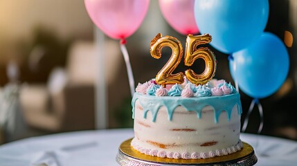 Wall Mural - Birthday cake decorated with number twenty five celebrating twenty fifth anniversary