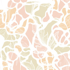 Wall Mural - Floral leaves autumnal seamless pattern. Flowing organic shape foliage texture. Flourish nature garden drawing. Fall leaves Seasonal Nature background.