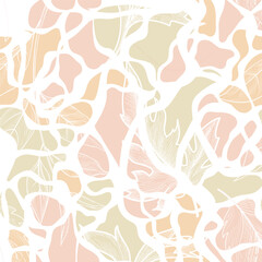 Wall Mural - Floral leaves autumnal seamless pattern. Flowing organic shape foliage texture. Flourish nature garden drawing. Fall leaves Seasonal Nature background.