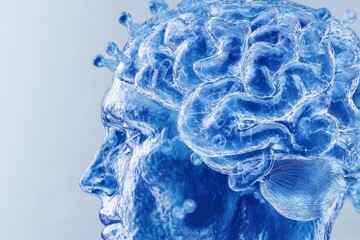 Poster - 3D render of a detailed blue brain with neural connections symbolizing the intricate complexity of human thought and advancements in neuroscience and AI