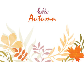 Wall Mural - Autumn Fall Background. Floral foliage texture. Flourish leaves decor. Autumnal  Nature. Watercolor Drawing for your design