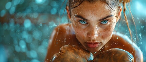 beautiful woman practicing boxing