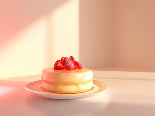 Wall Mural - A delicious dessert with strawberries on a light background, minimal concept