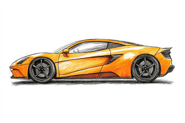 illustration of an orange sports coupe with aerodynamic curves and a sporty look, isolated on white background