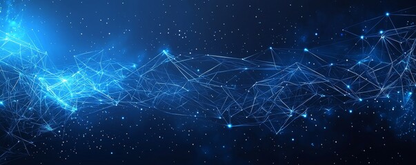 Fototapete - Futuristic polygonal light lines on a dark blue background with glowing particles