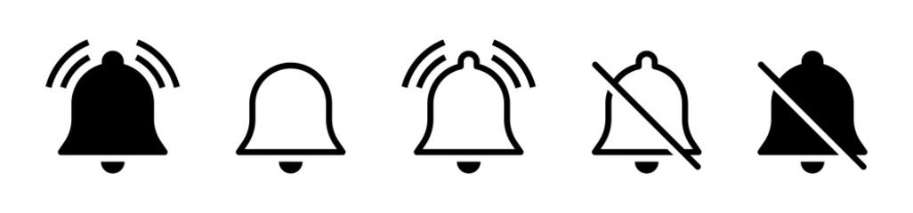 Leinwandbilder - Notification bell icon set. Alarm symbol. Ringing bells reminder icon , silent mute icons. incoming inbox message sign - Web icons collection set