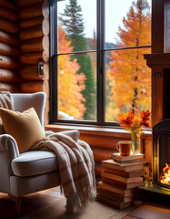 Wall Mural - Cozy luxury living room interior autumn fall 