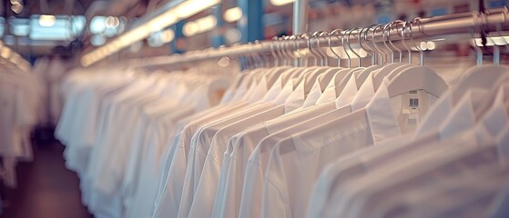 clean white clothes hanging on a hanger, clothing store 