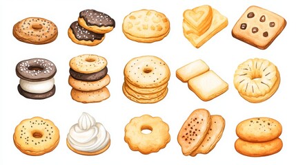 Wall Mural - Cookies set. White background. Watercolor illustrations