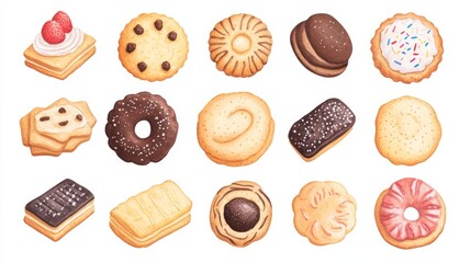 Wall Mural - Cookies set. White background. Watercolor illustrations