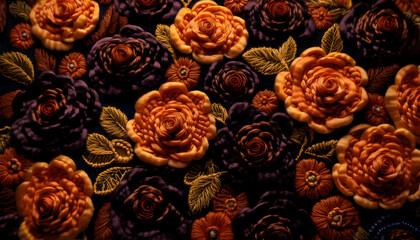 rose, rosen, gruppe, viele, blume, hintergrund, embroidery, stickerei, neu, close up, nahtlos, halloween, hintergründe, textil, blumen, orange, schwarz, farbe, muster, ad, copy space, 3d, neu, dunkel