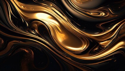 Poster - Abstract Golden and Black Swirls.