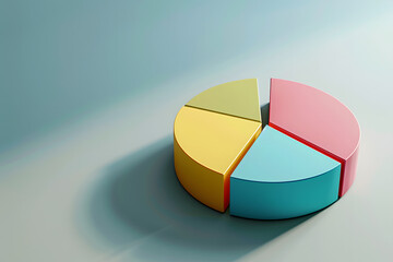 Detailed 3D pie chart with shadows, showcasing three colorful segments, banner with copy space