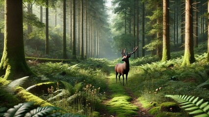 deer in the woods animal wildlife nature forest mammal elk wild antlers grass meadow buck brown. dee