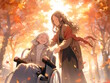 © Akiko - 紅葉の中を散策する車椅子のシニア女性と介助する若い女性