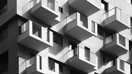 Poster - Geometric balcony pattern in monochrome highlights urban architecture's modern minimalism and beauty.