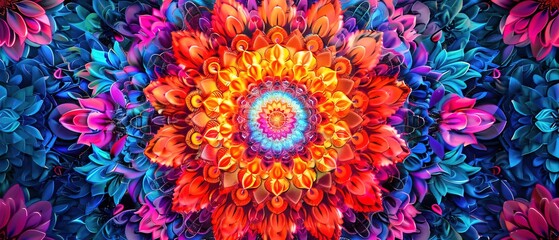 Wall Mural - Sacred geometry colorful mandala symmetry pattern,background banner, concept of spiritual and chakra healing