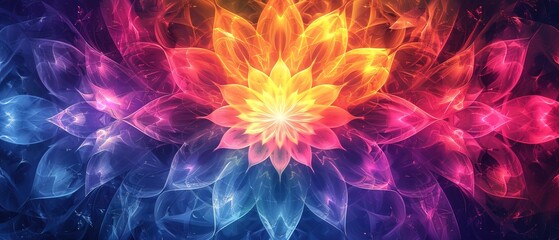 Wall Mural - Sacred geometry colorful mandala symmetry pattern,background banner, concept of spiritual and chakra healing