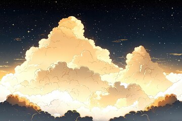 Canvas Print - Night Sky with Golden Clouds