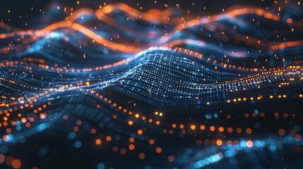 Poster - Abstract Digital Landscape with Orange and Blue Lights