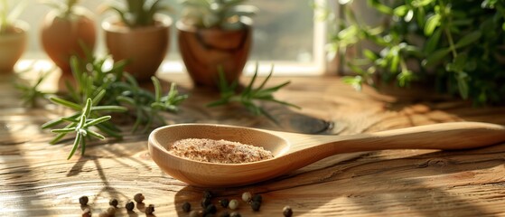 Wooden spoon and ingredients