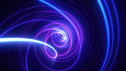 Poster - Abstract bright purple background tunnel with flying lines of energy particles and light rays