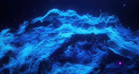 Poster - Abstract moving futuristic landscape of particles and dots of energy magic with glow and blur effect, abstract background