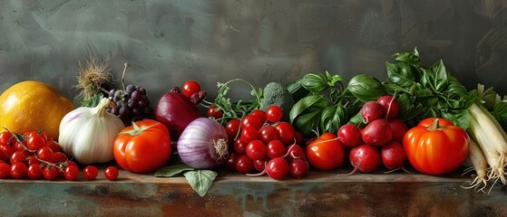 Fresh food ingredients still life, photo composition 