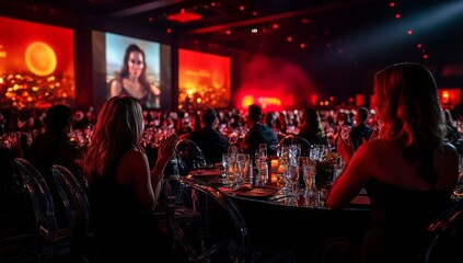 Guests are seated elegantly as they applaud during a prestigious award ceremony filled with excitement and celebration