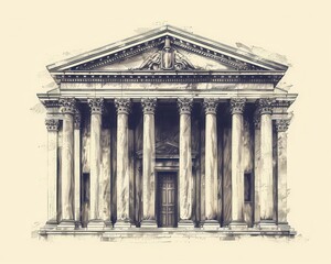 Historical landmark building or monument, Vintage, Earthy, Illustration, Emphasizing historical value