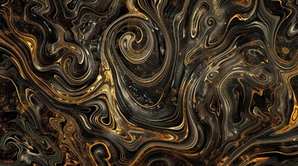 Wall Mural - Abstract Swirling Black and Gold Marble