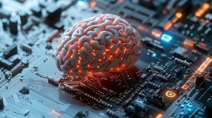 Wall Mural - A computer chip with a brain on it