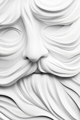 Wall Mural - A detailed sculpture features the face of a bearded man with flowing hair, showcasing intricate textures and expressions in a predominantly white design