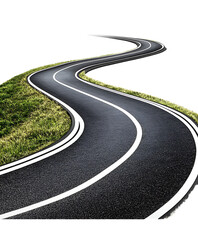 Curved Road With Green Grass Isolated On White Background, Winding Road With Grass, Wavy Road On White, Road With Grass