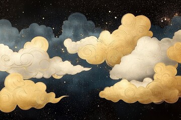 Poster - Golden Clouds in a Night Sky