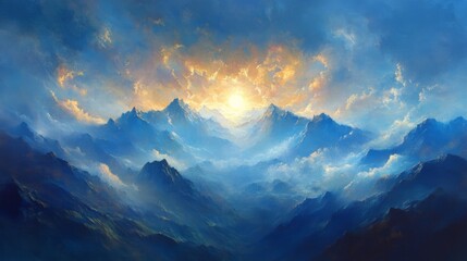 Wall Mural - Stunning Sunrise Over Mystical Mountain Range