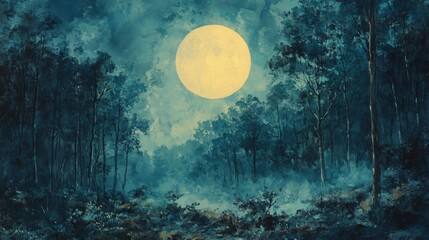 Wall Mural - Mystical moonlit forest landscape