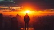 © Sandu - Silhouette of a Person Watching Sunset Over Cityscape