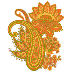 Wall Mural - Isolated Paisley pattern in indian batik style. Floral vector illustration