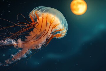 Glowing jellyfish in the deep ocean