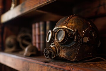 Wall Mural - Vintage steampunk goggles on a wooden shelf