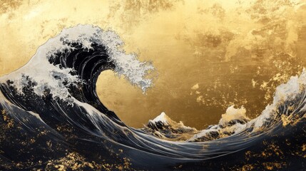 Canvas Print - Dramatic Wave Against Golden Backdrop