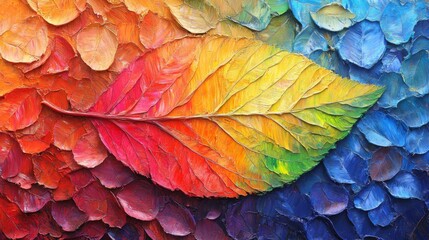 Canvas Print - Rainbow Colored Leaf on Artistic Background