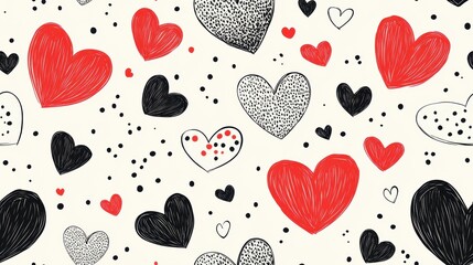 Canvas Print - A pattern of hearts with some black and red hearts