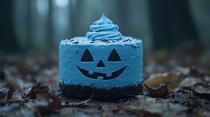 Wall Mural - Spooky blue halloween cake with jack-o-lantern design