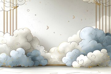 Wall Mural - Abstract Dreamy Cloud Background with Gold Accents