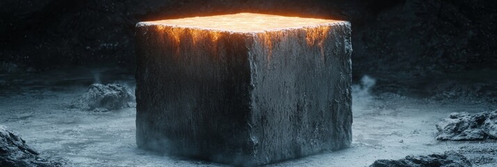 Poster - Glowing ice cube in dark winter landscape