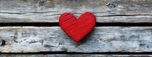 A red heart on an old wooden background symbolizes love and affection for a Valentine's Day celebration