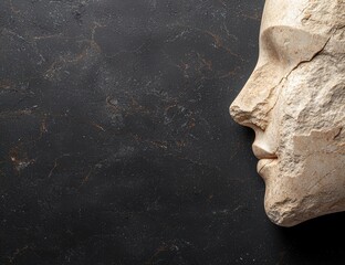 Canvas Print - ancient stone sculpture profile on dark background