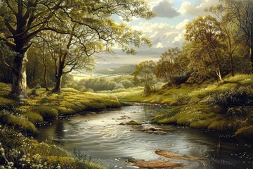 Poster - Serene Countryside Escape with Meandering River